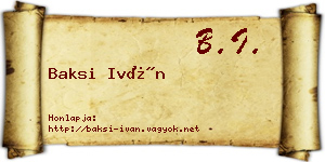 Baksi Iván névjegykártya